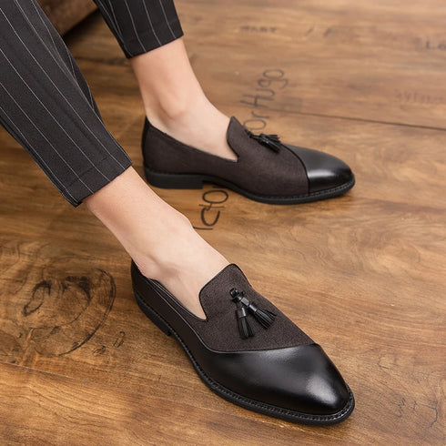 Elegant Slip-On Formal Loafers for Men - Stylish Tassel Leather Party Shoes Perfect for Weddings and Evening Events